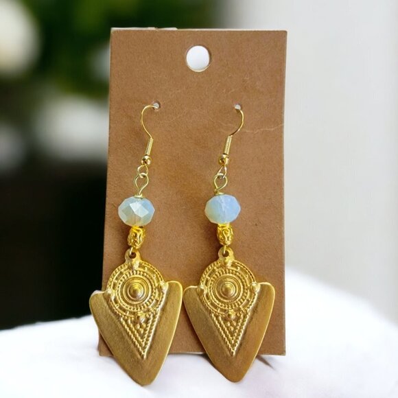 Matte Gold Bohemian Brass with Smoky Gray Czech Crystal Earrings … - Picture 1 of 2